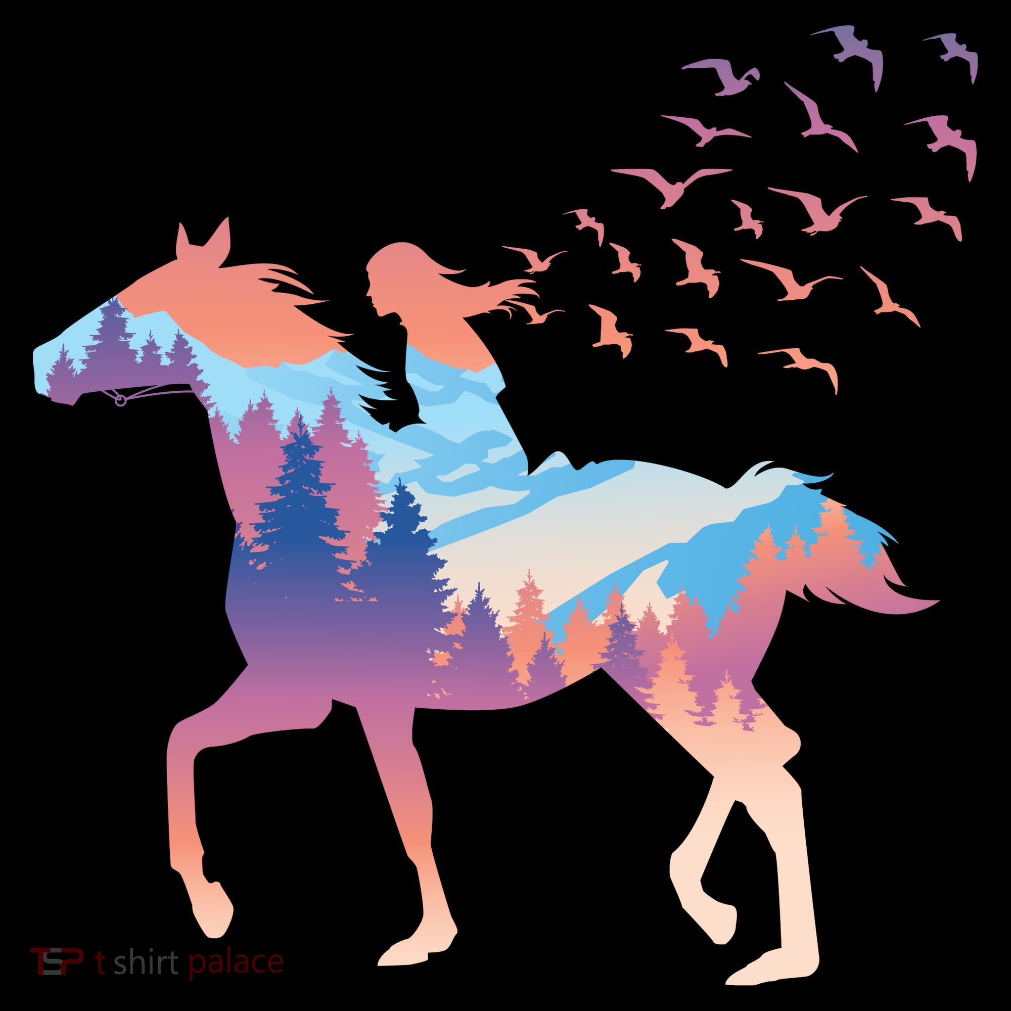 Girl Riding Horse In Forest Coffee Mug