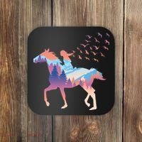 Girl Riding Horse In Forest Coaster thumb 0