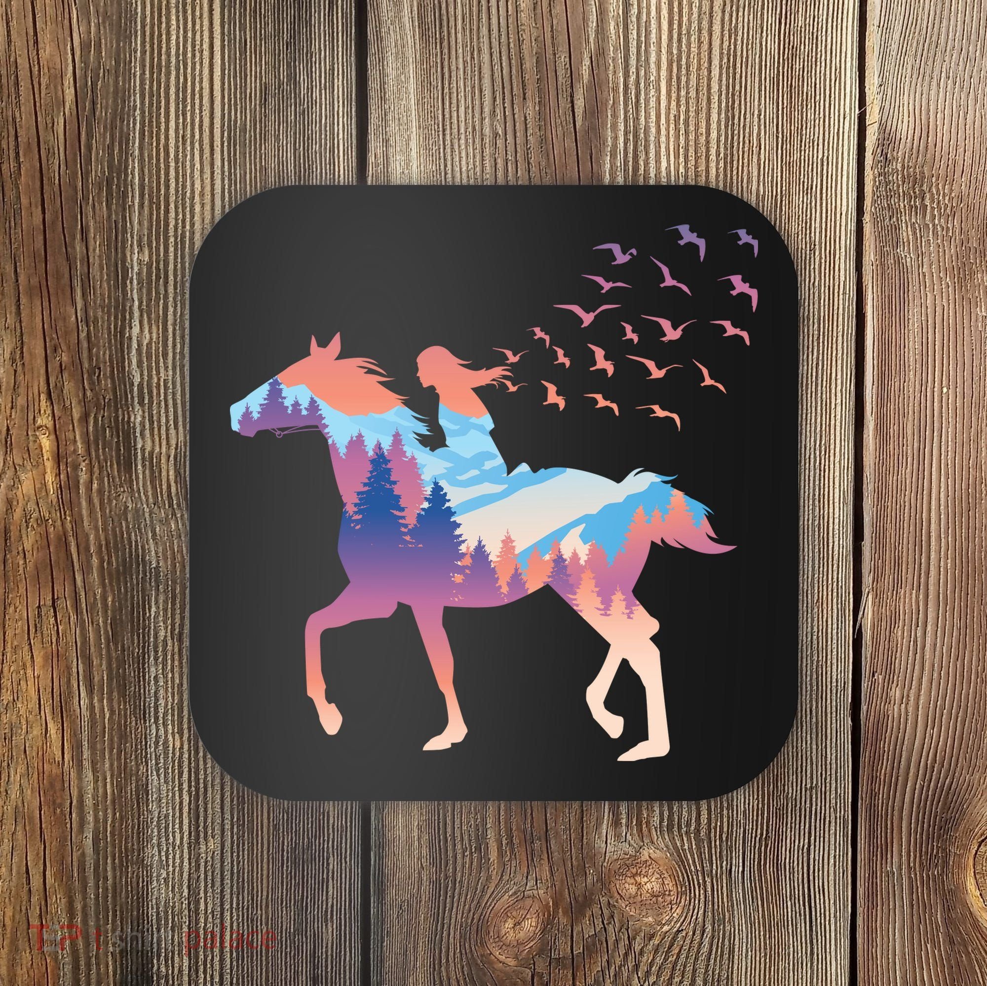 Girl Riding Horse In Forest Coaster
