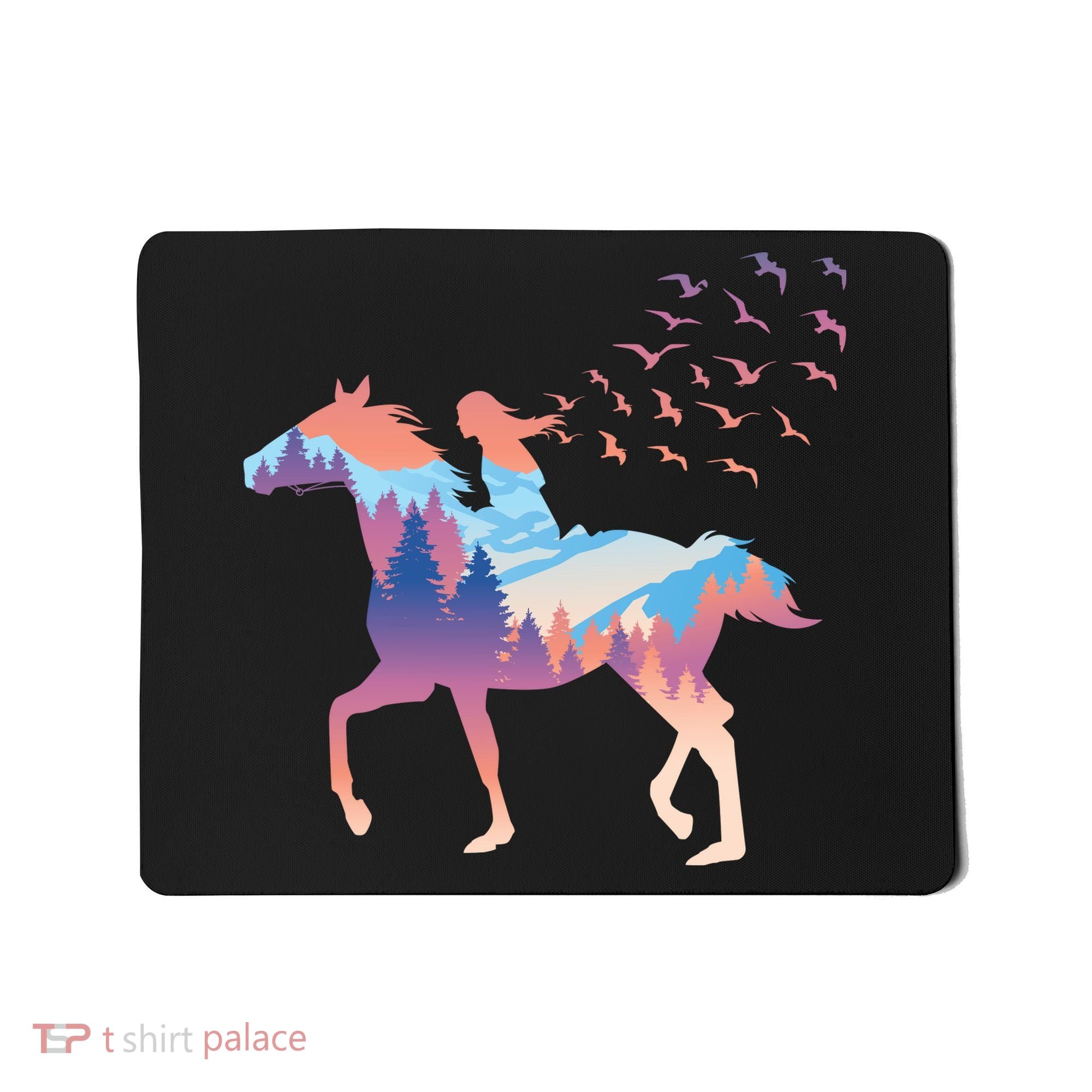 Girl Riding Horse In Forest Mousepad