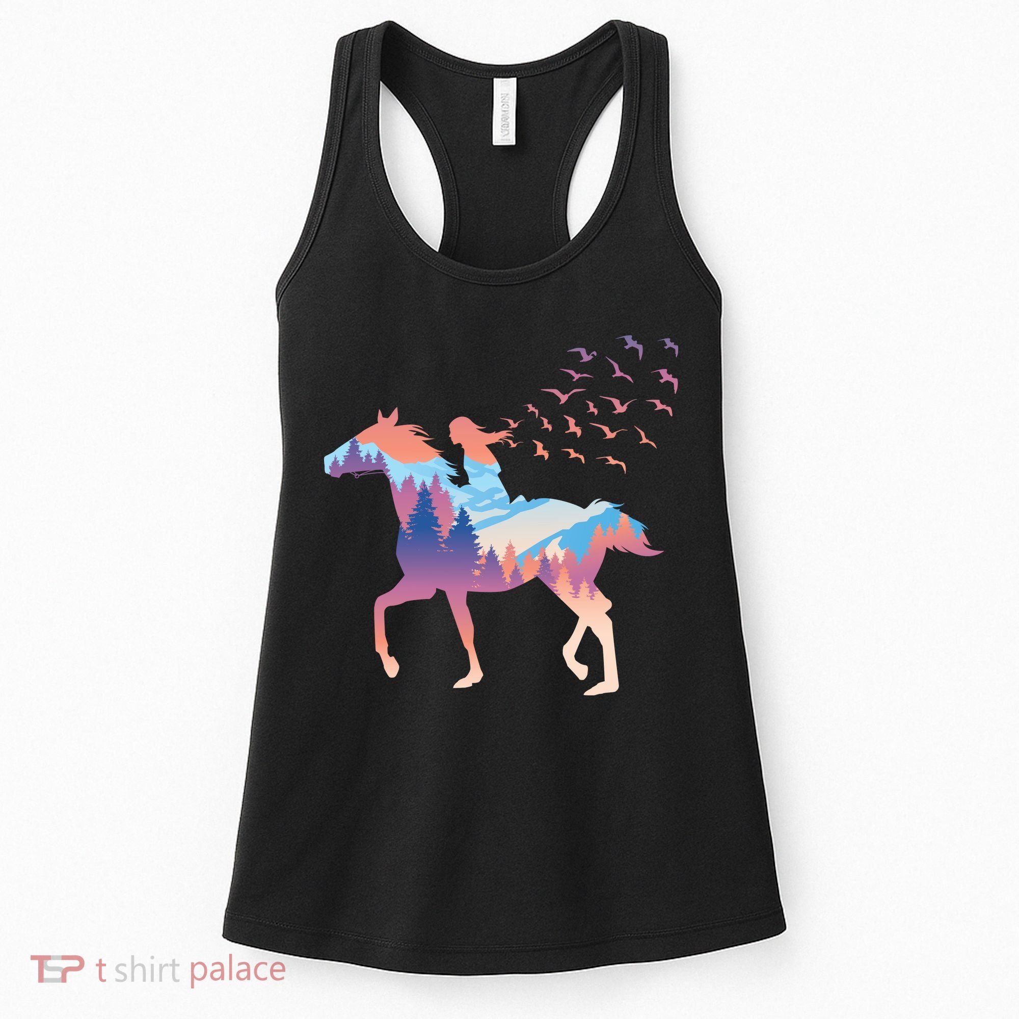Girl Riding Horse In Forest Women's Tank Top