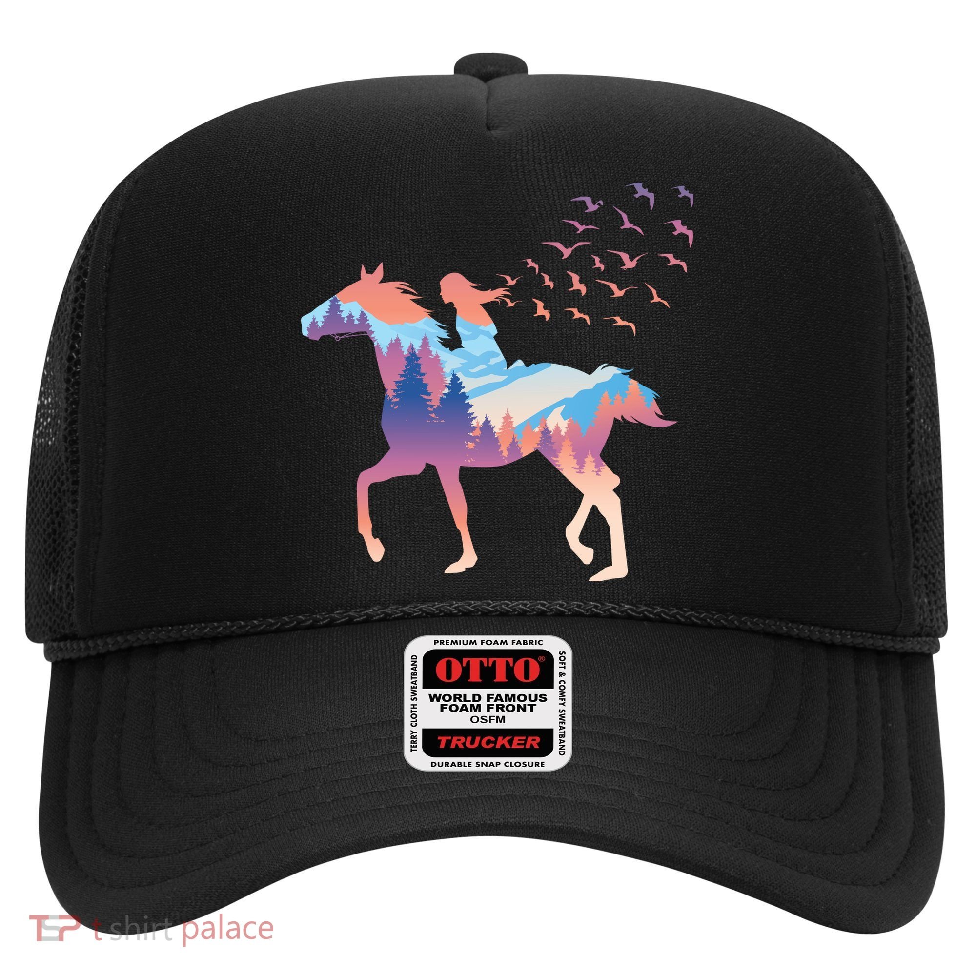 Girl Riding Horse In Forest Hat