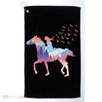 Girl Riding Horse In Forest Golf Towel thumb 0