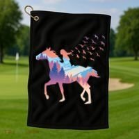 Girl Riding Horse In Forest Golf Towel thumb 1