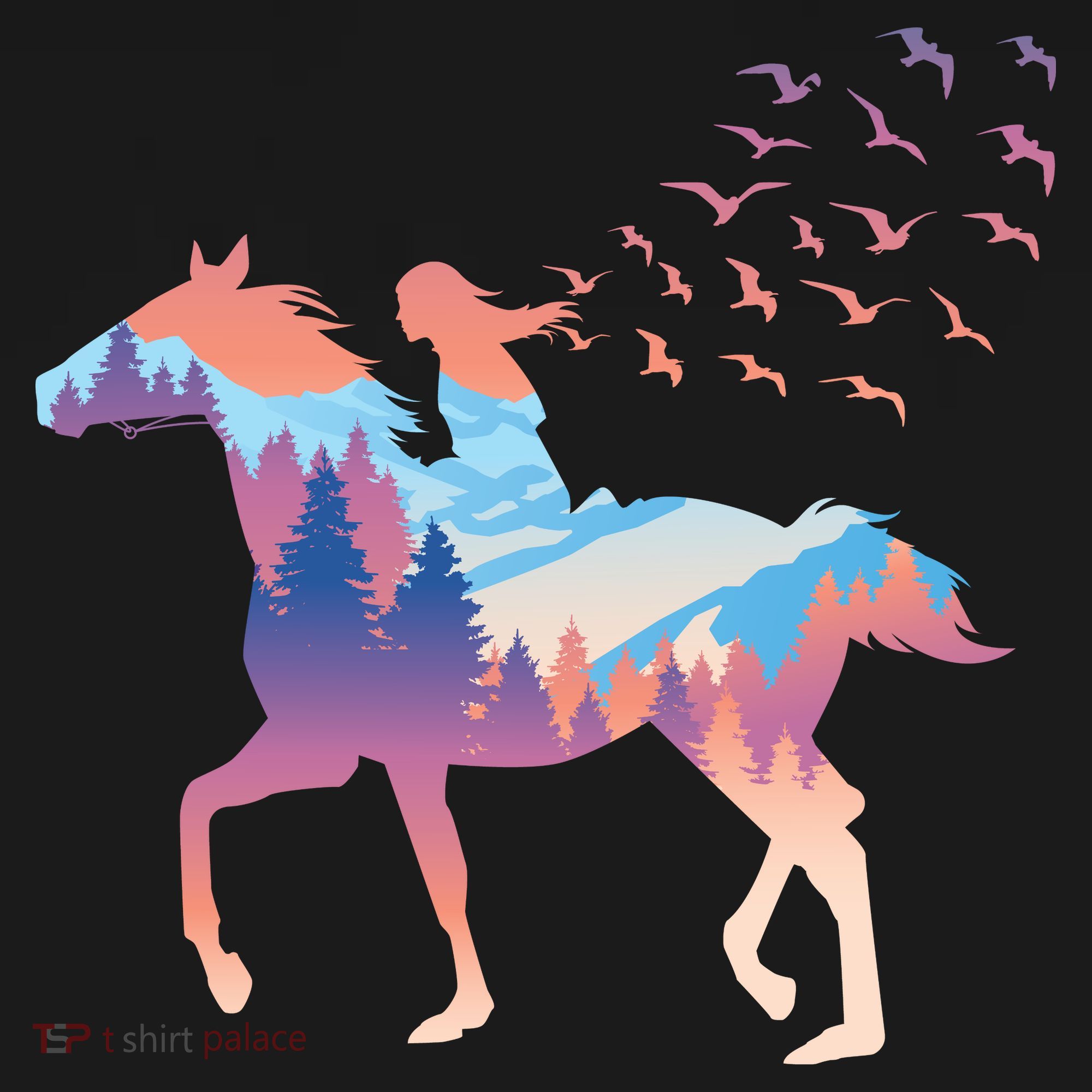 Girl Riding Horse In Forest Visor