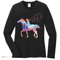 Girl Riding Horse In Forest Women's Long Sleeve Shirt thumb 0