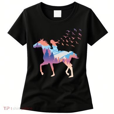 Girl Riding Horse In Forest Women's T-Shirt