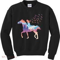 Girl Riding Horse In Forest Kids Sweatshirt thumb 0