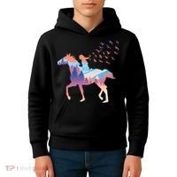 Girl Riding Horse In Forest Kids Hoodie thumb 4