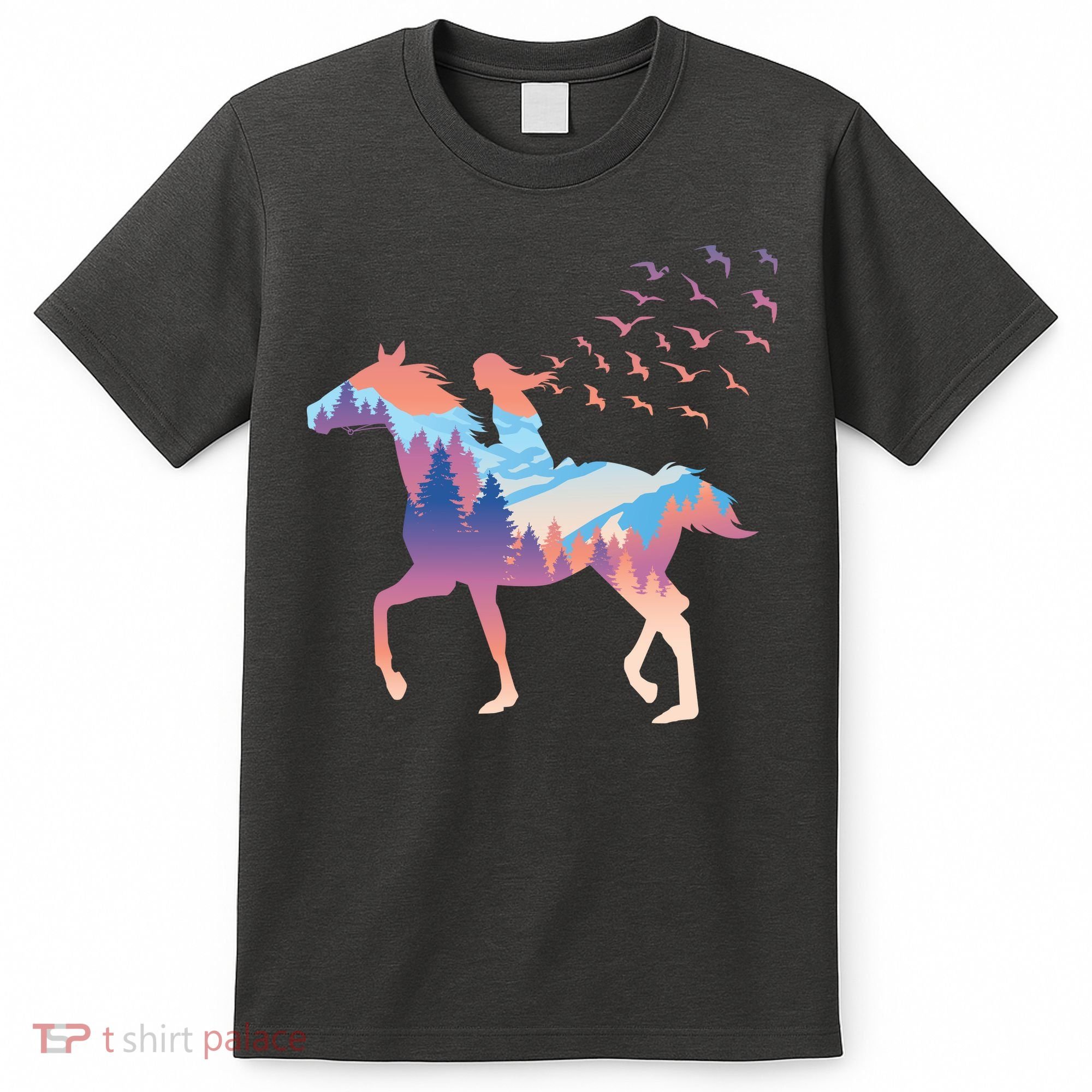 Girl Riding Horse In Forest T-Shirt