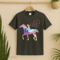 Girl Riding Horse In Forest T-Shirt thumb 2