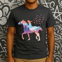 Girl Riding Horse In Forest T-Shirt thumb 3