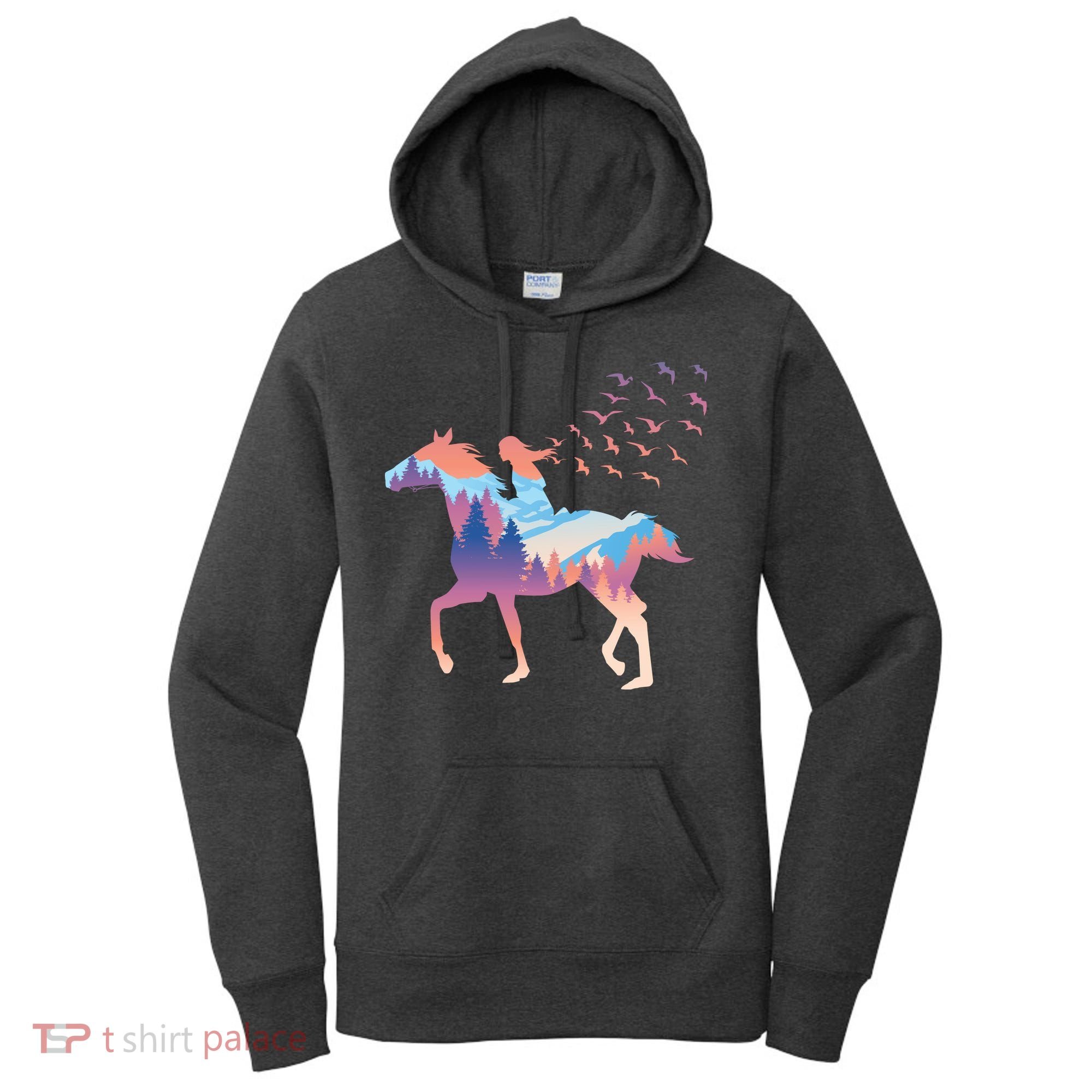 Girl Riding Horse In Forest Women's Hoodie