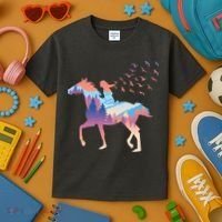 Girl Riding Horse In Forest Kids T-Shirt thumb 3