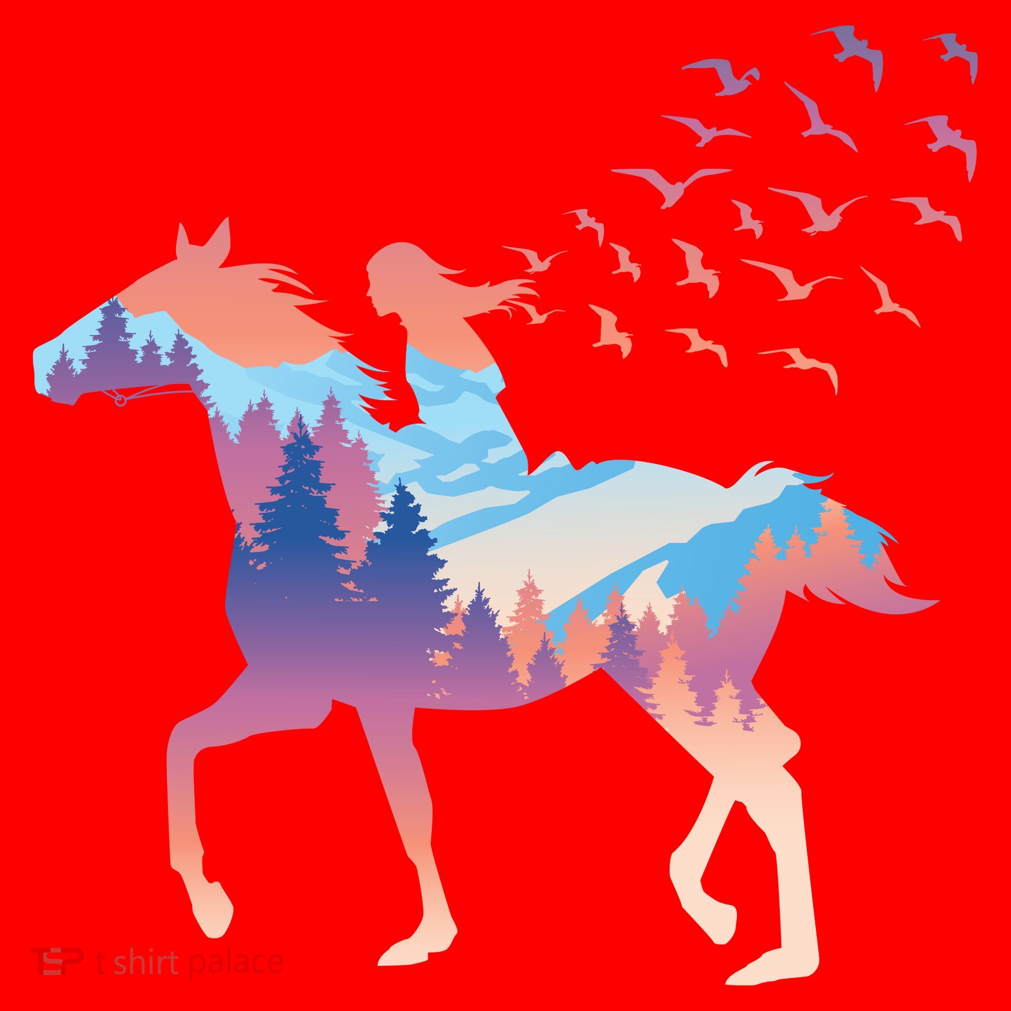 Girl Riding Horse In Forest Santa Hat