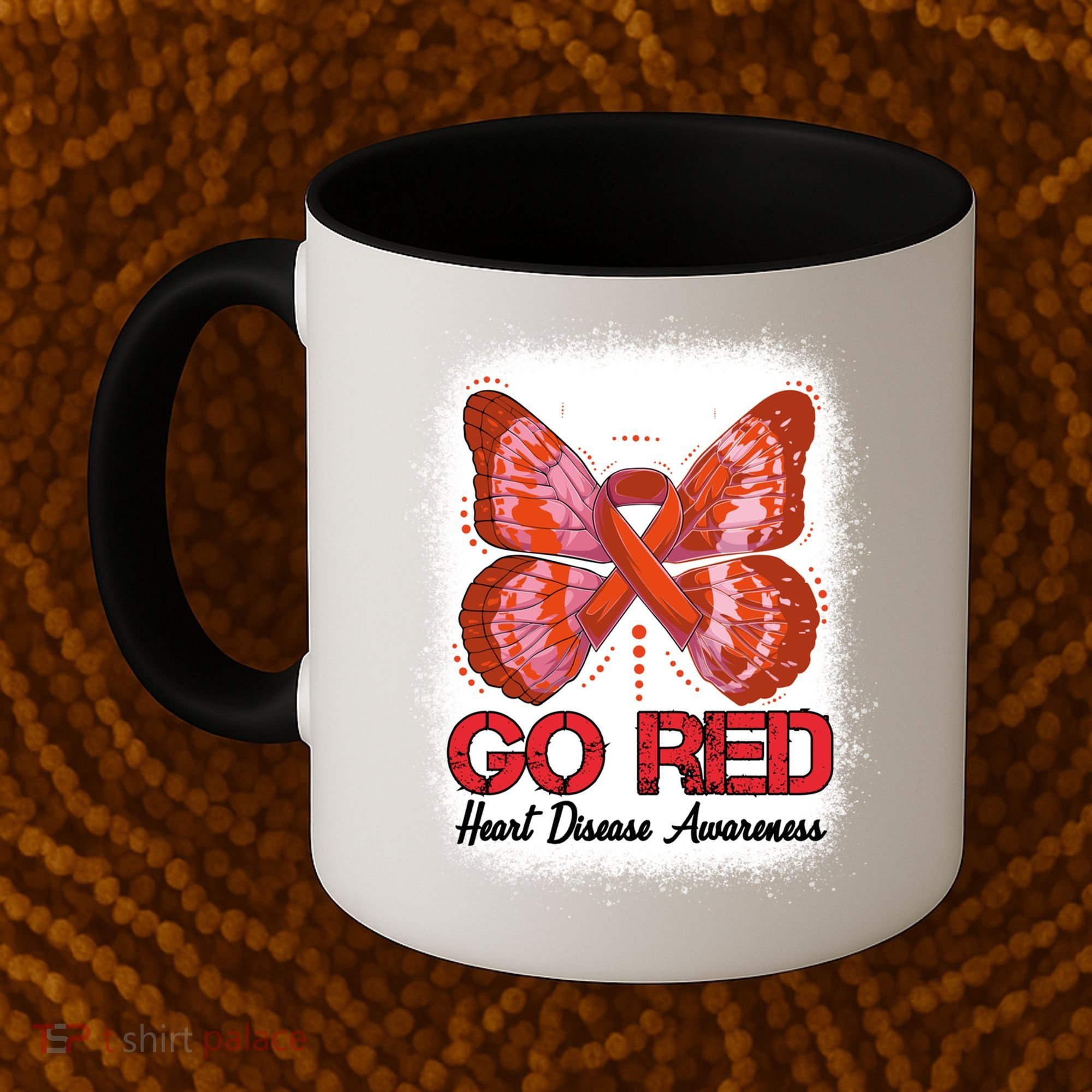 Go Red Heart Disease Awareness Month Red Ribbon Butterfly Gift Coffee Mug