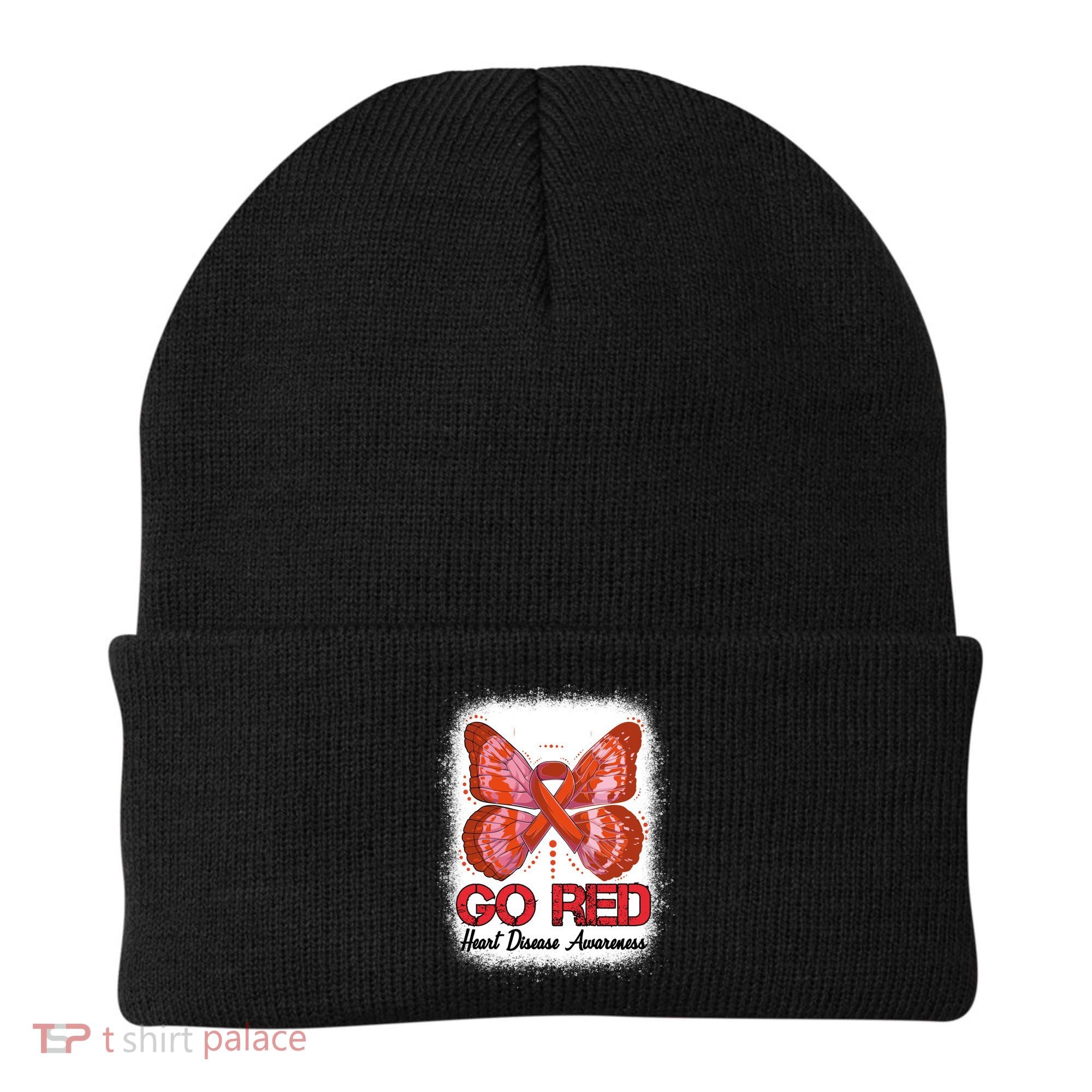 Go Red Heart Disease Awareness Month Red Ribbon Butterfly Gift Beanie