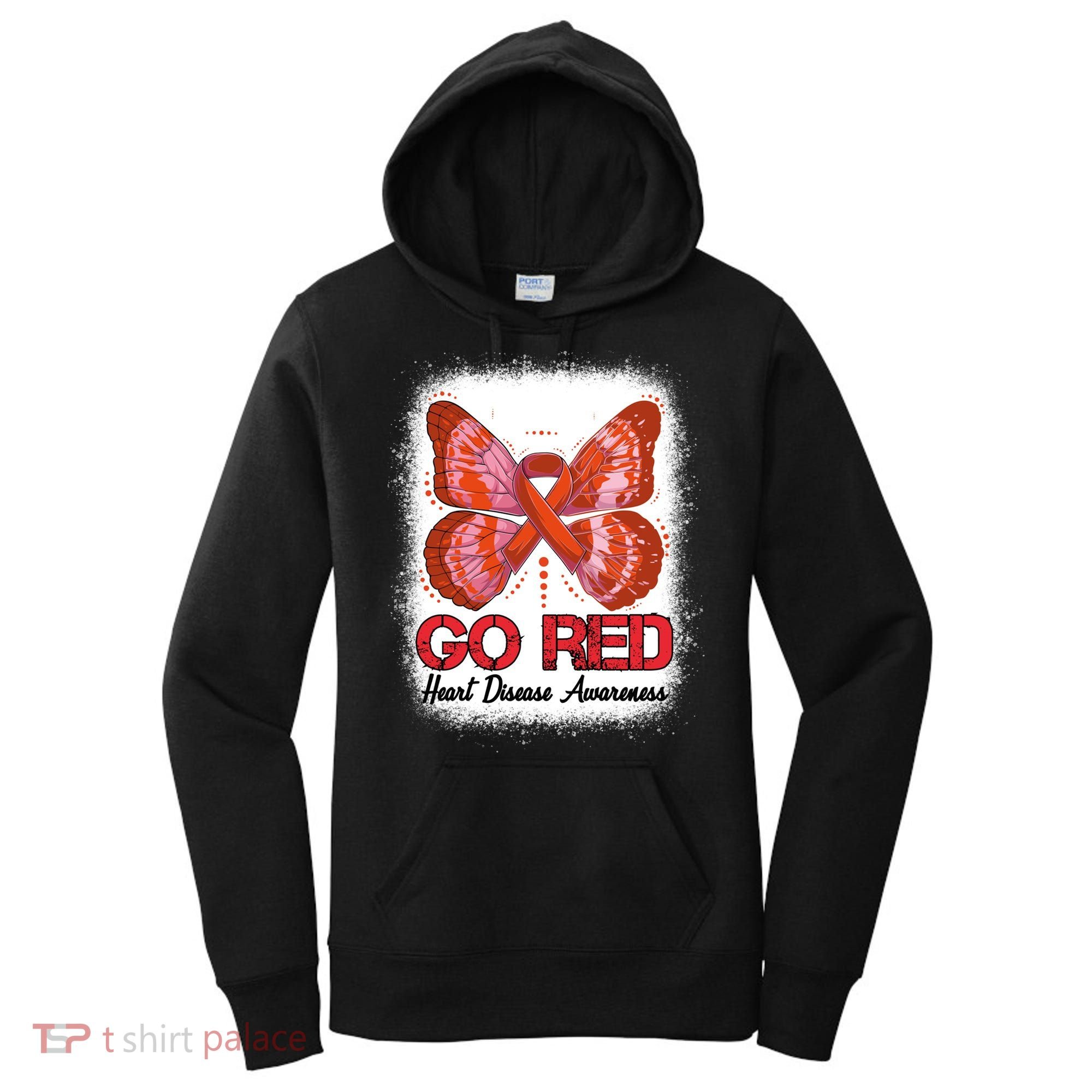 Go Red Heart Disease Awareness Month Red Ribbon Butterfly Gift Women's Hoodie