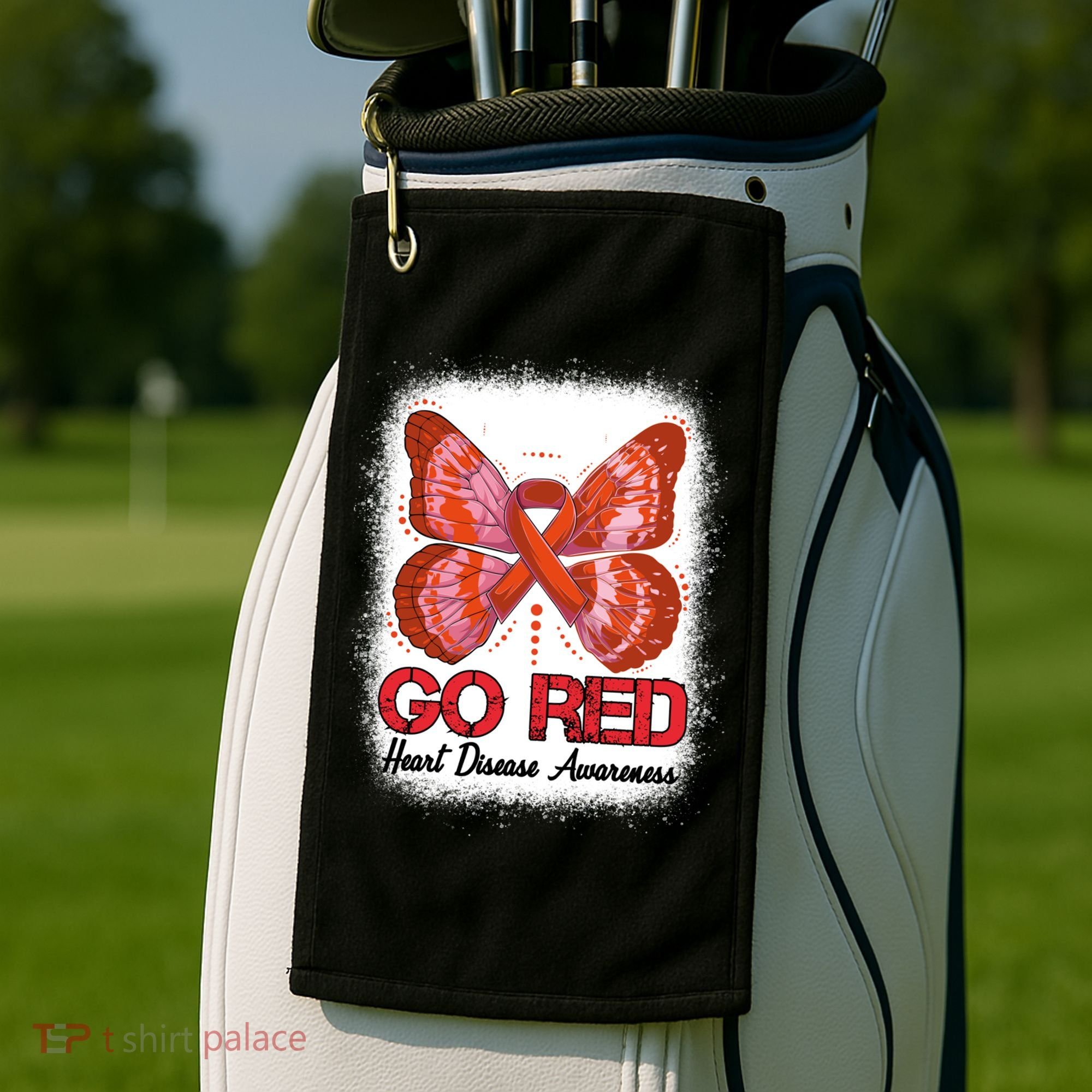 Go Red Heart Disease Awareness Month Red Ribbon Butterfly Gift Golf Towel