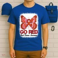 Go Red Heart Disease Awareness Month Red Ribbon Butterfly Gift T-Shirt thumb 6