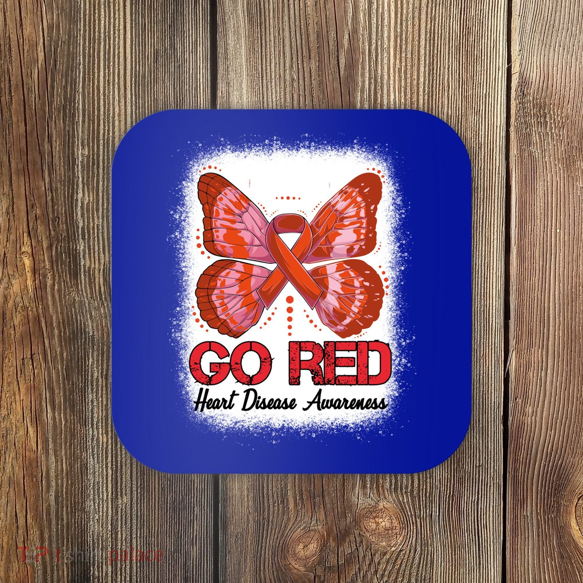Go Red Heart Disease Awareness Month Red Ribbon Butterfly Gift Coaster