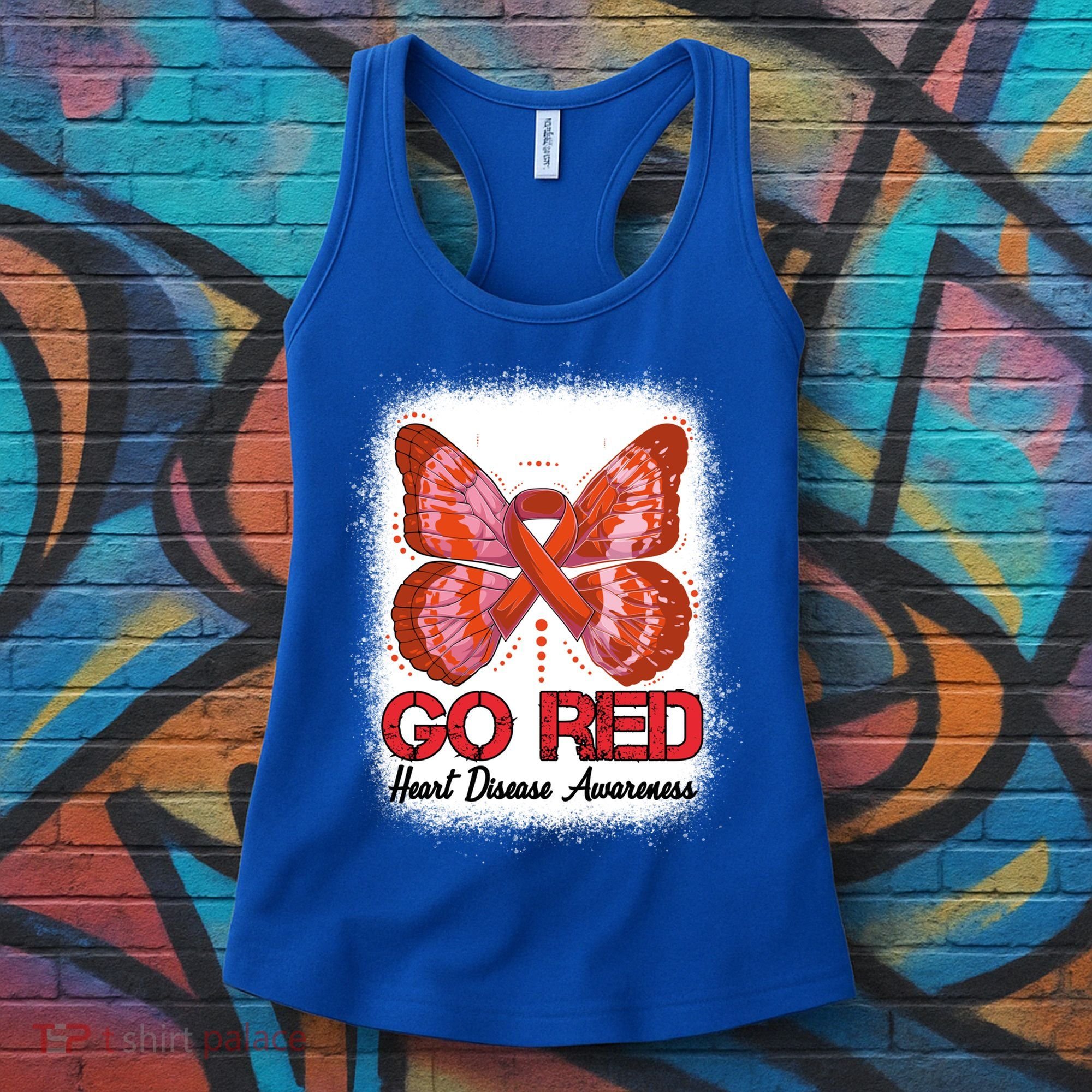 Go Red Heart Disease Awareness Month Red Ribbon Butterfly Gift Women's Tank Top