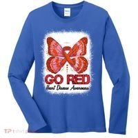 Go Red Heart Disease Awareness Month Red Ribbon Butterfly Gift Women's Long Sleeve Shirt thumb 0