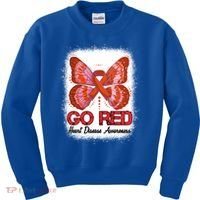 Go Red Heart Disease Awareness Month Red Ribbon Butterfly Gift Kids Sweatshirt thumb 0