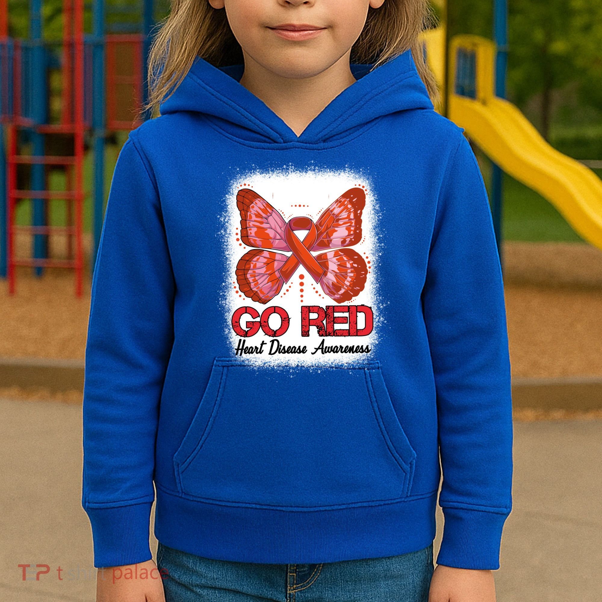 Go Red Heart Disease Awareness Month Red Ribbon Butterfly Gift Kids Hoodie