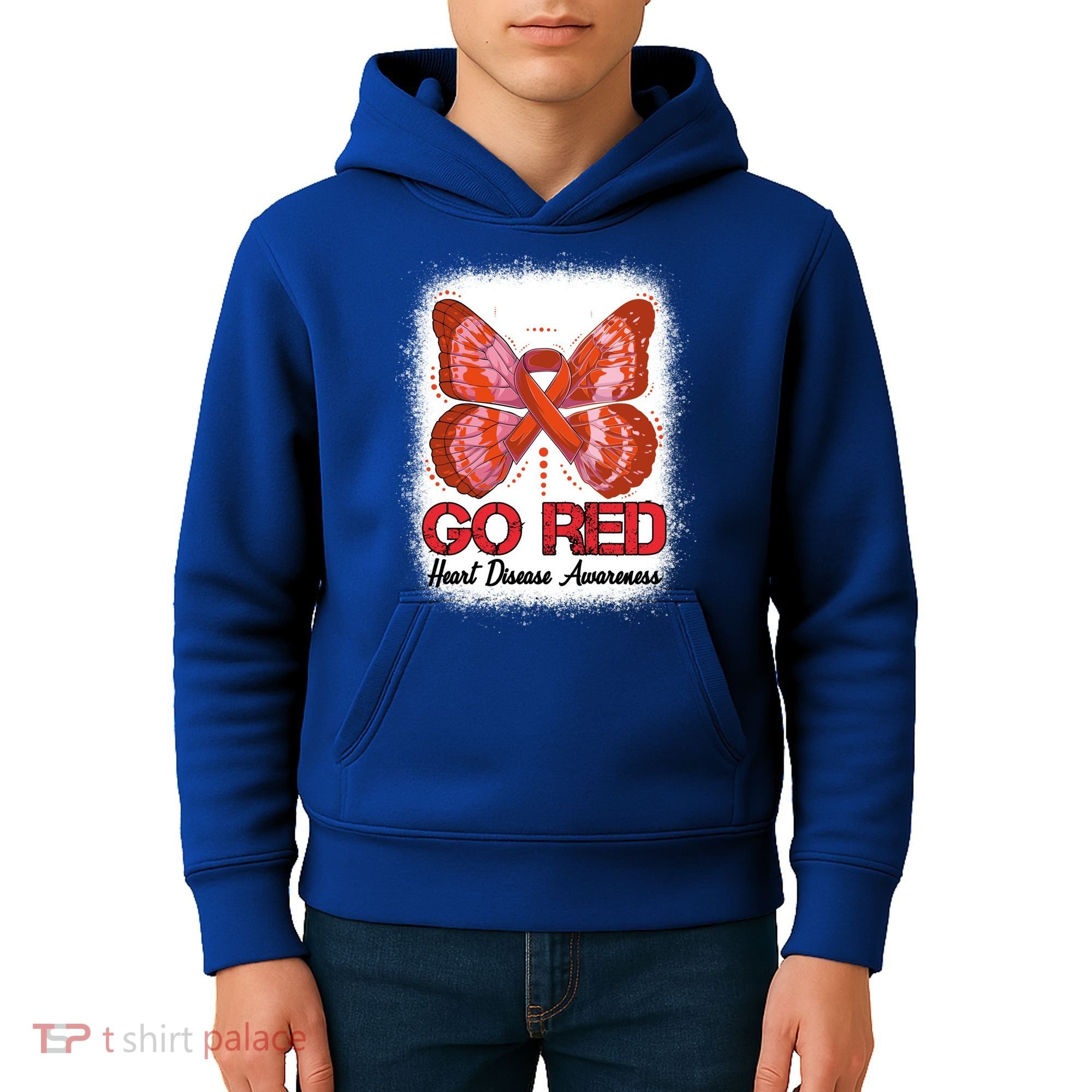 Go Red Heart Disease Awareness Month Red Ribbon Butterfly Gift Kids Hoodie