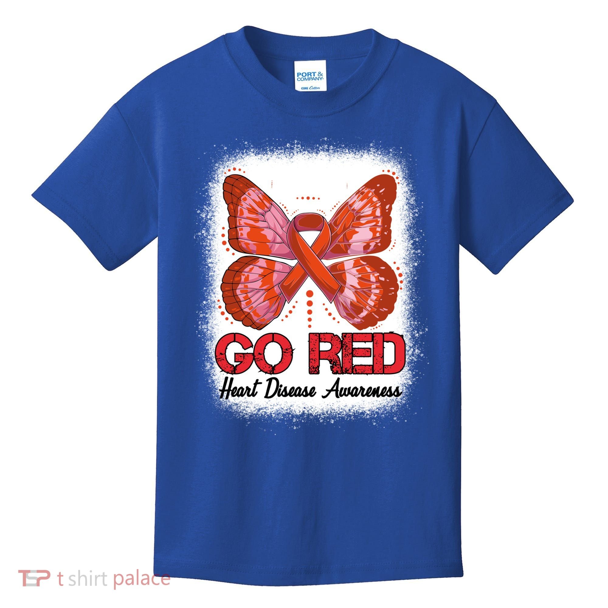 Go Red Heart Disease Awareness Month Red Ribbon Butterfly Gift Kids T-Shirt
