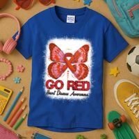 Go Red Heart Disease Awareness Month Red Ribbon Butterfly Gift Kids T-Shirt thumb 3