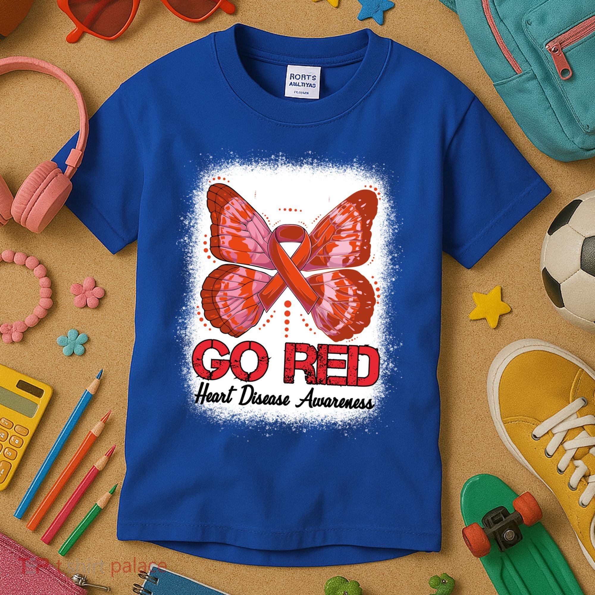 Go Red Heart Disease Awareness Month Red Ribbon Butterfly Gift Kids T-Shirt