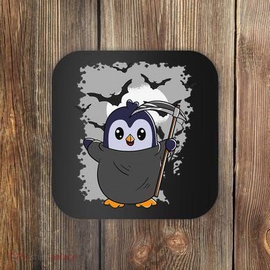 Grim Reaper Halloween Spooky Penguin Halloween Penguin Coaster
