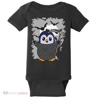 Grim Reaper Halloween Spooky Penguin Halloween Penguin Baby Bodysuit