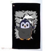 Grim Reaper Halloween Spooky Penguin Halloween Penguin Golf Towel thumb 0