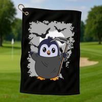 Grim Reaper Halloween Spooky Penguin Halloween Penguin Golf Towel thumb 1