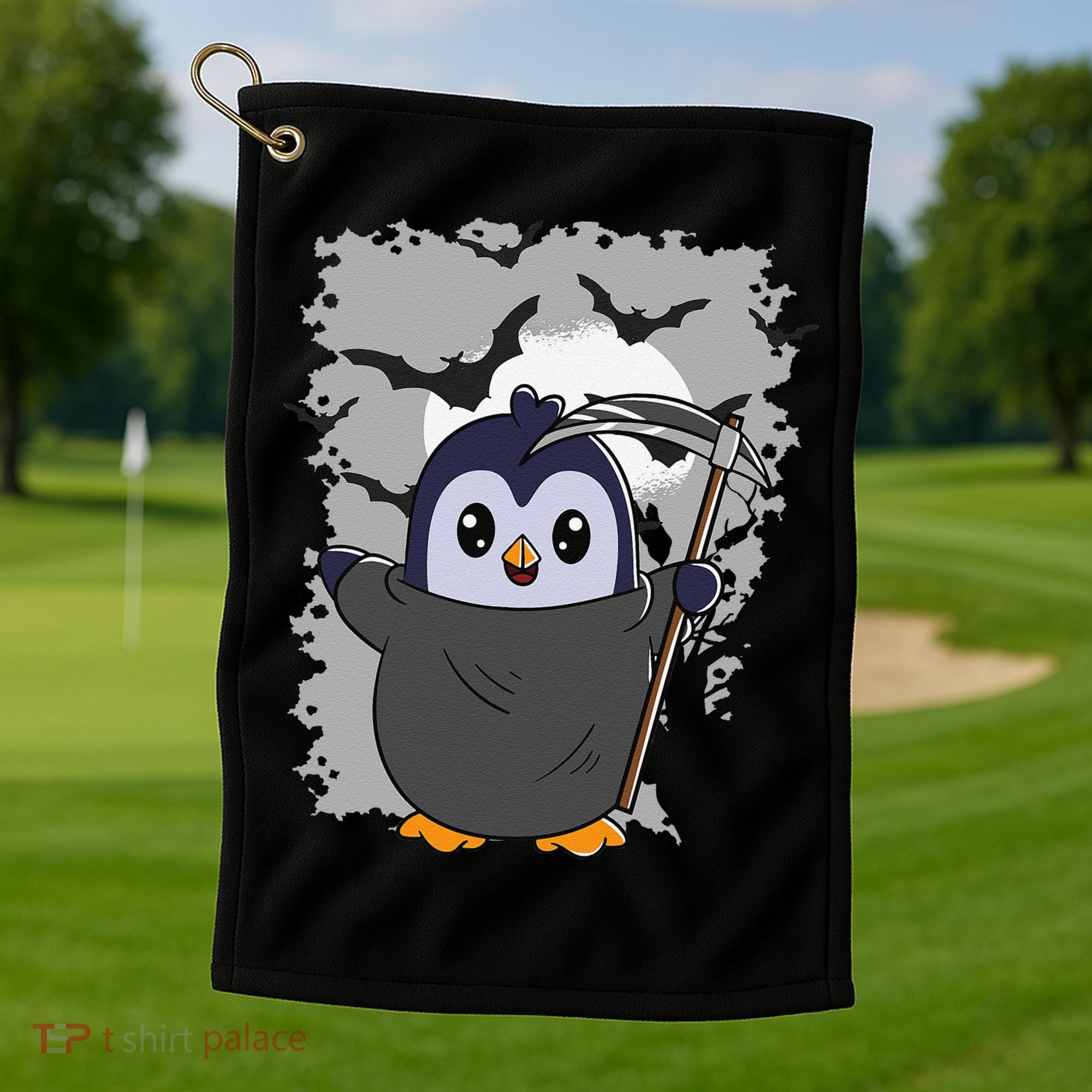 Grim Reaper Halloween Spooky Penguin Halloween Penguin Golf Towel