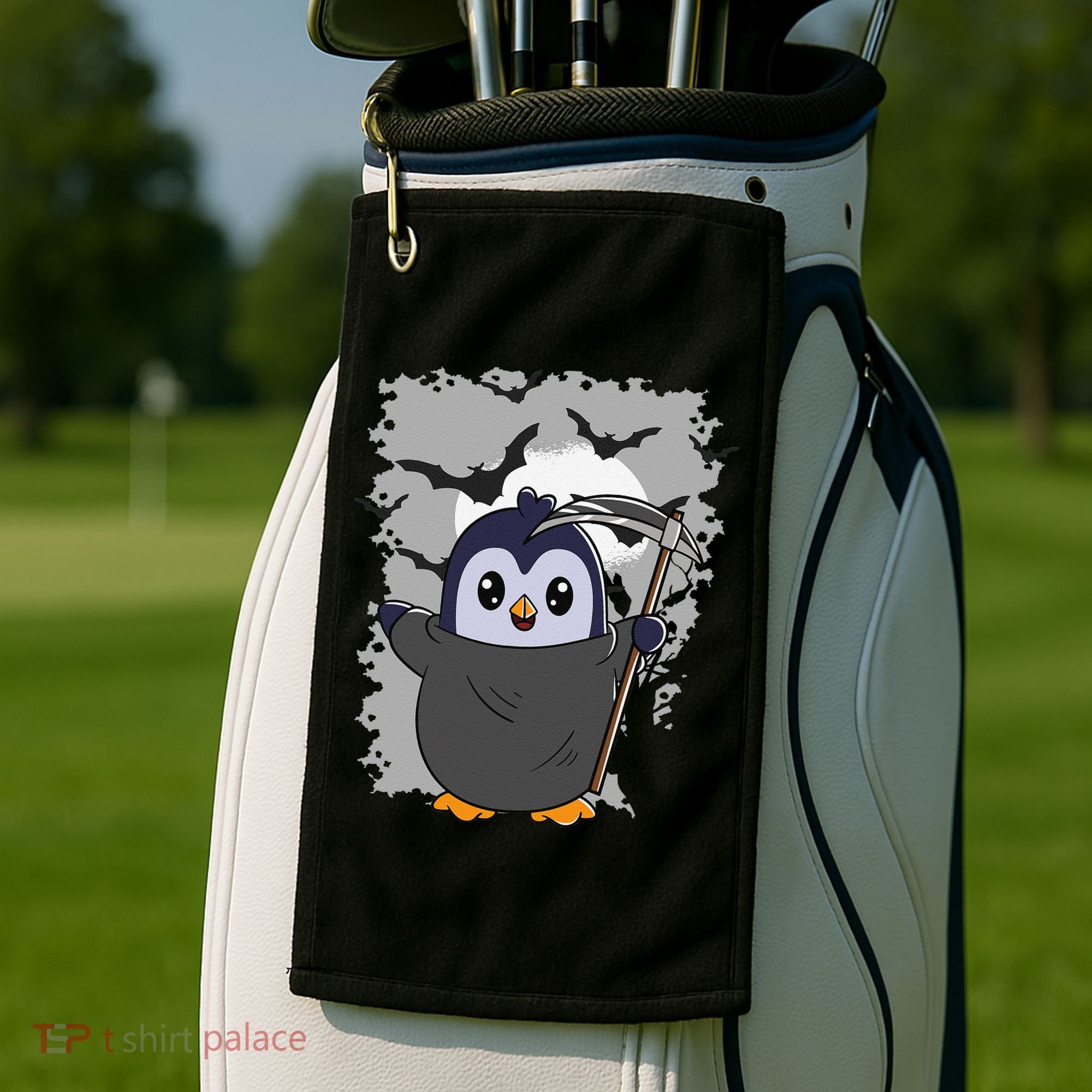 Grim Reaper Halloween Spooky Penguin Halloween Penguin Golf Towel