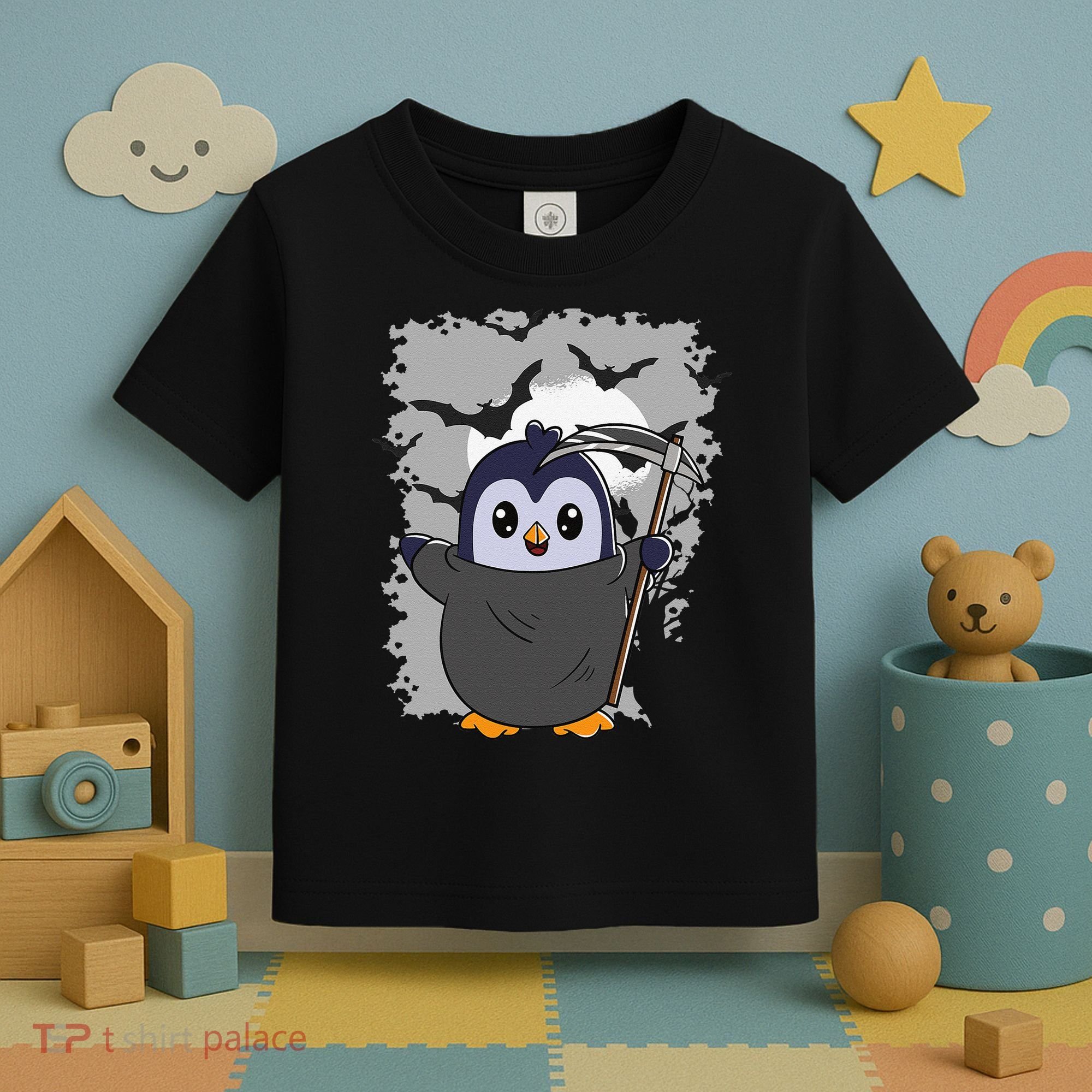 Grim Reaper Halloween Spooky Penguin Halloween Penguin Toddler T-Shirt