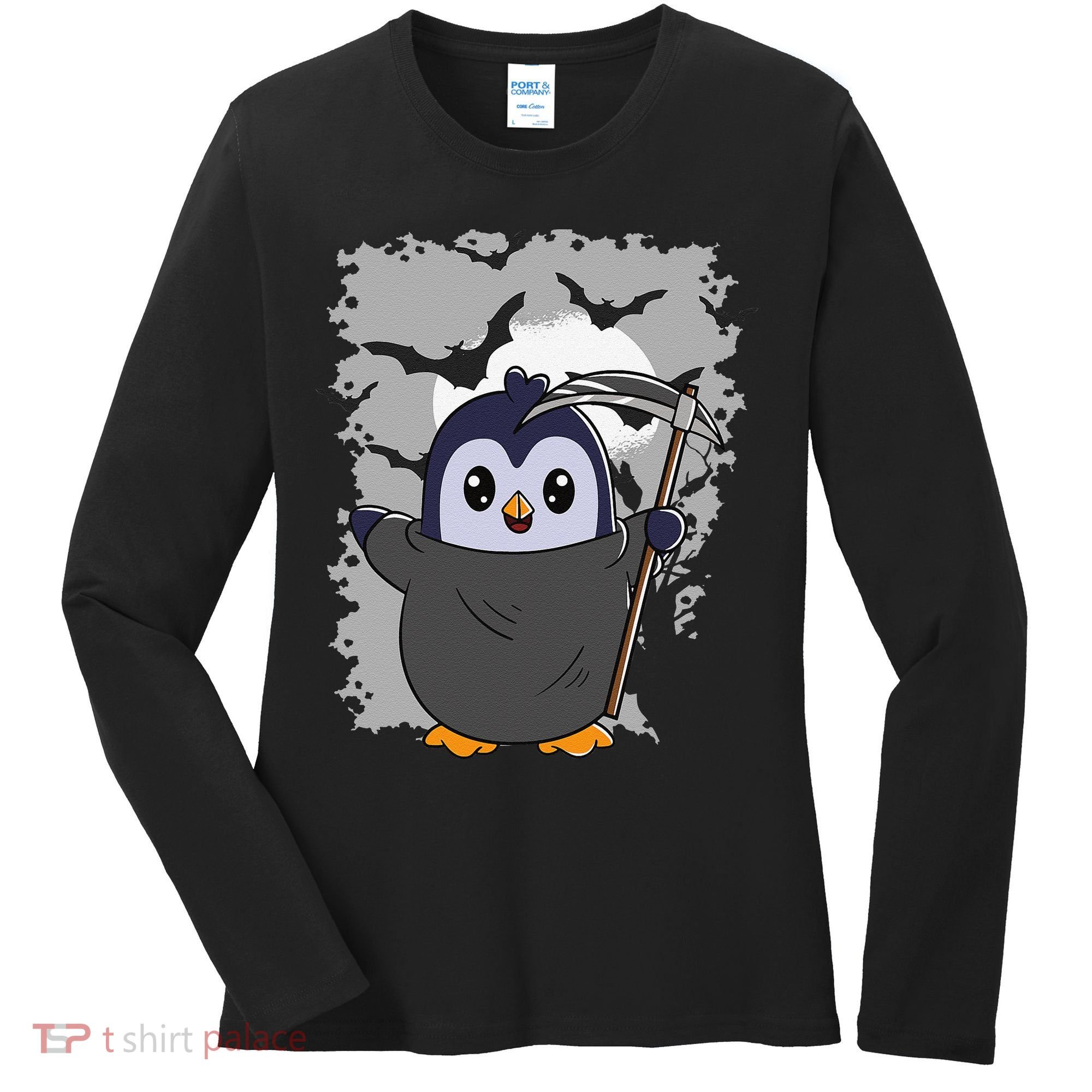 Grim Reaper Halloween Spooky Penguin Halloween Penguin Women's Long Sleeve Shirt