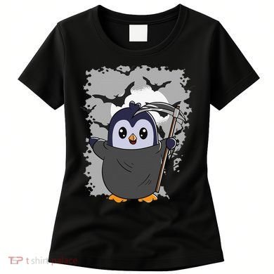 Grim Reaper Halloween Spooky Penguin Halloween Penguin Women's T-Shirt