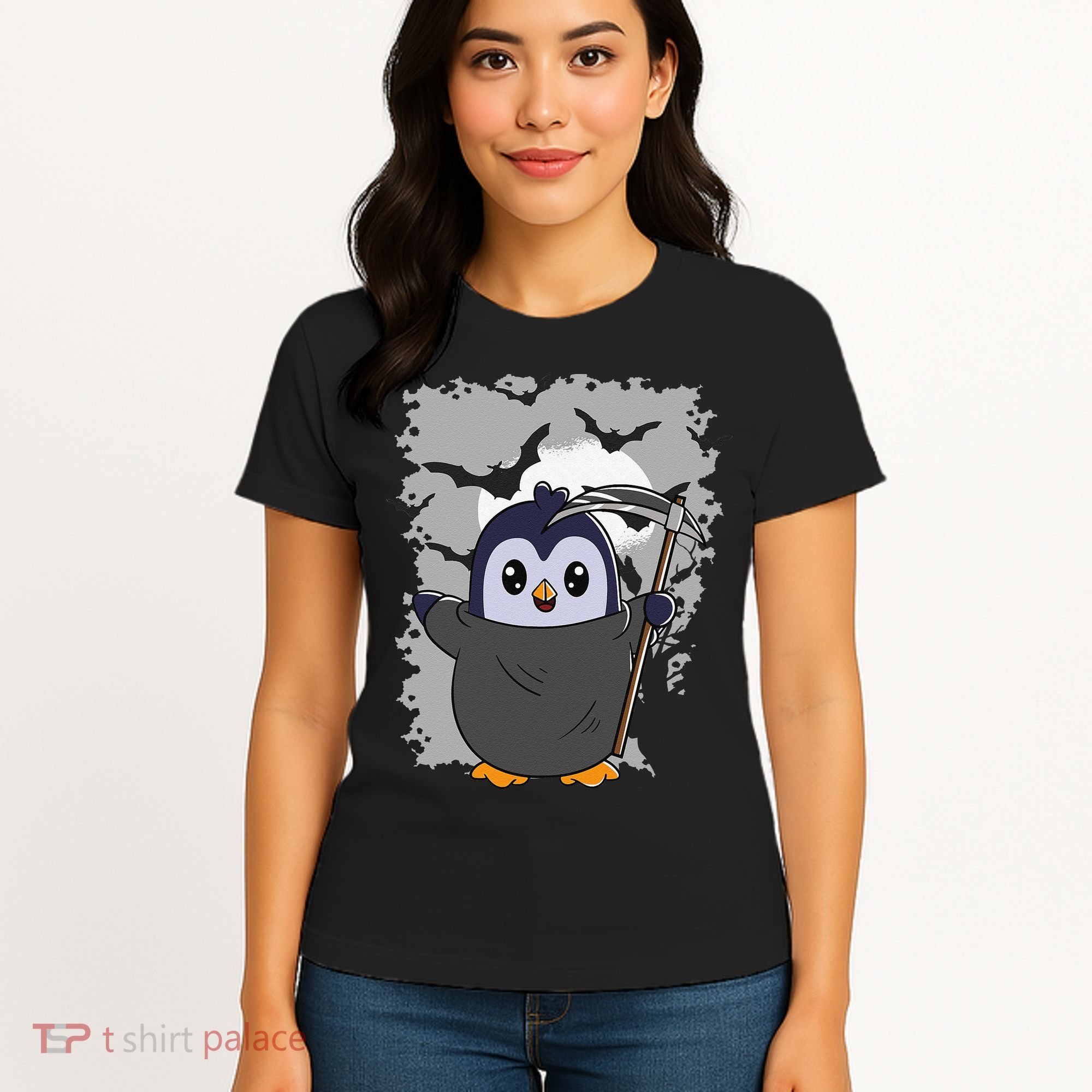 Grim Reaper Halloween Spooky Penguin Halloween Penguin Women's T-Shirt