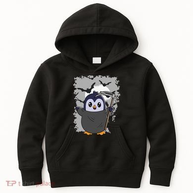 Grim Reaper Halloween Spooky Penguin Halloween Penguin Kids Hoodie