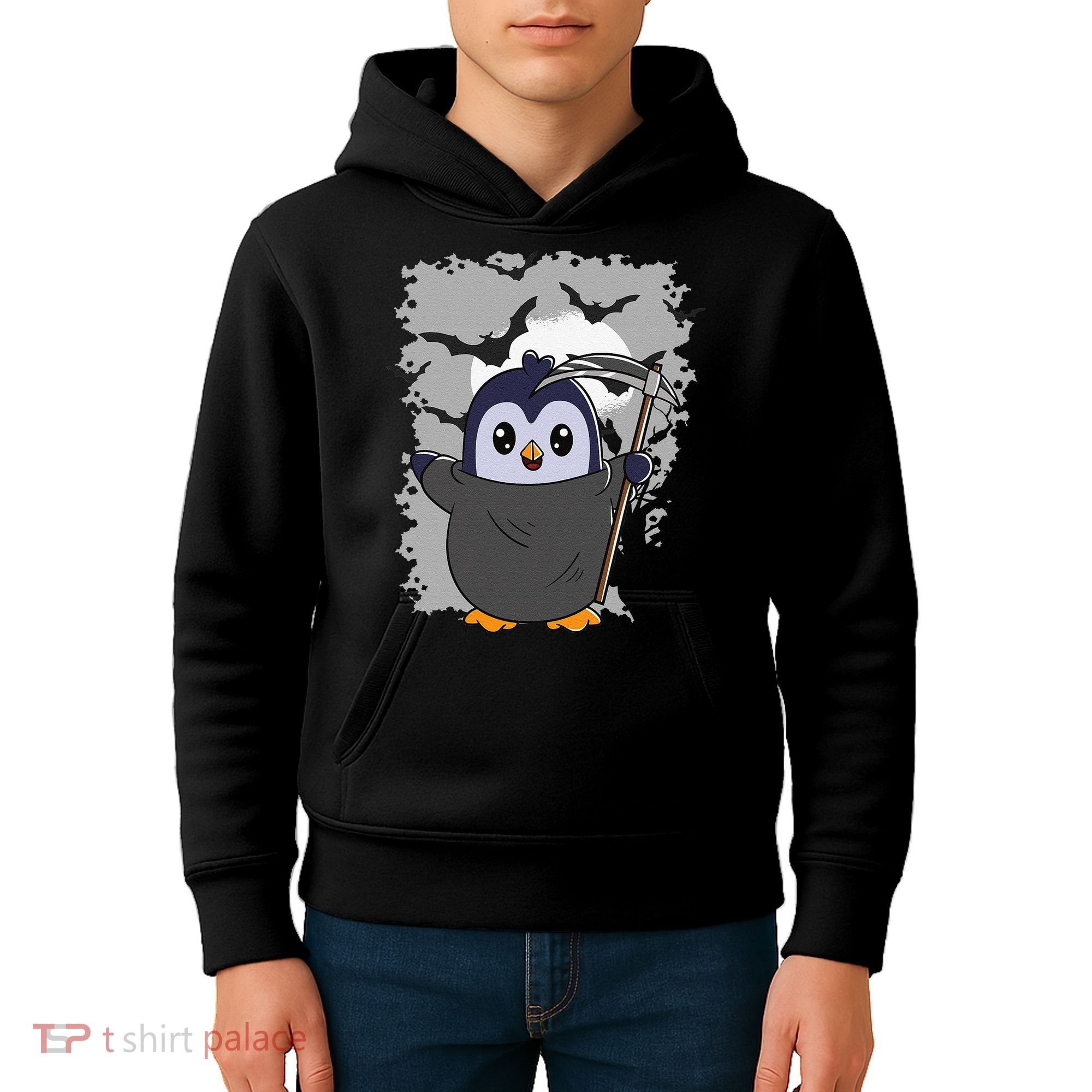 Grim Reaper Halloween Spooky Penguin Halloween Penguin Kids Hoodie