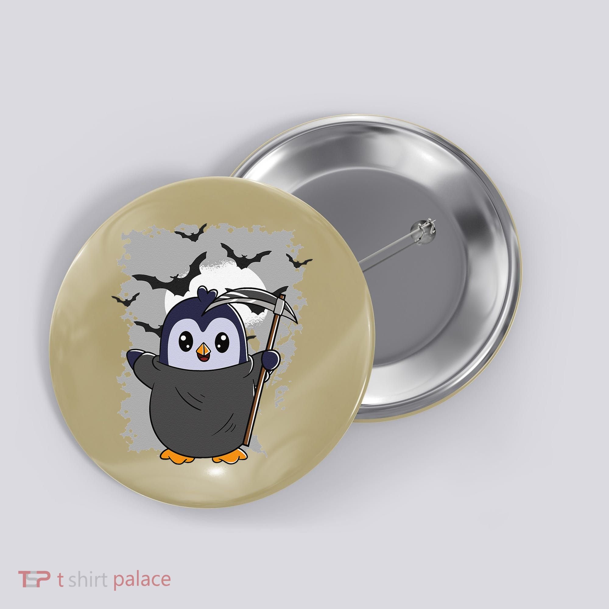 Grim Reaper Halloween Spooky Penguin Halloween Penguin Button