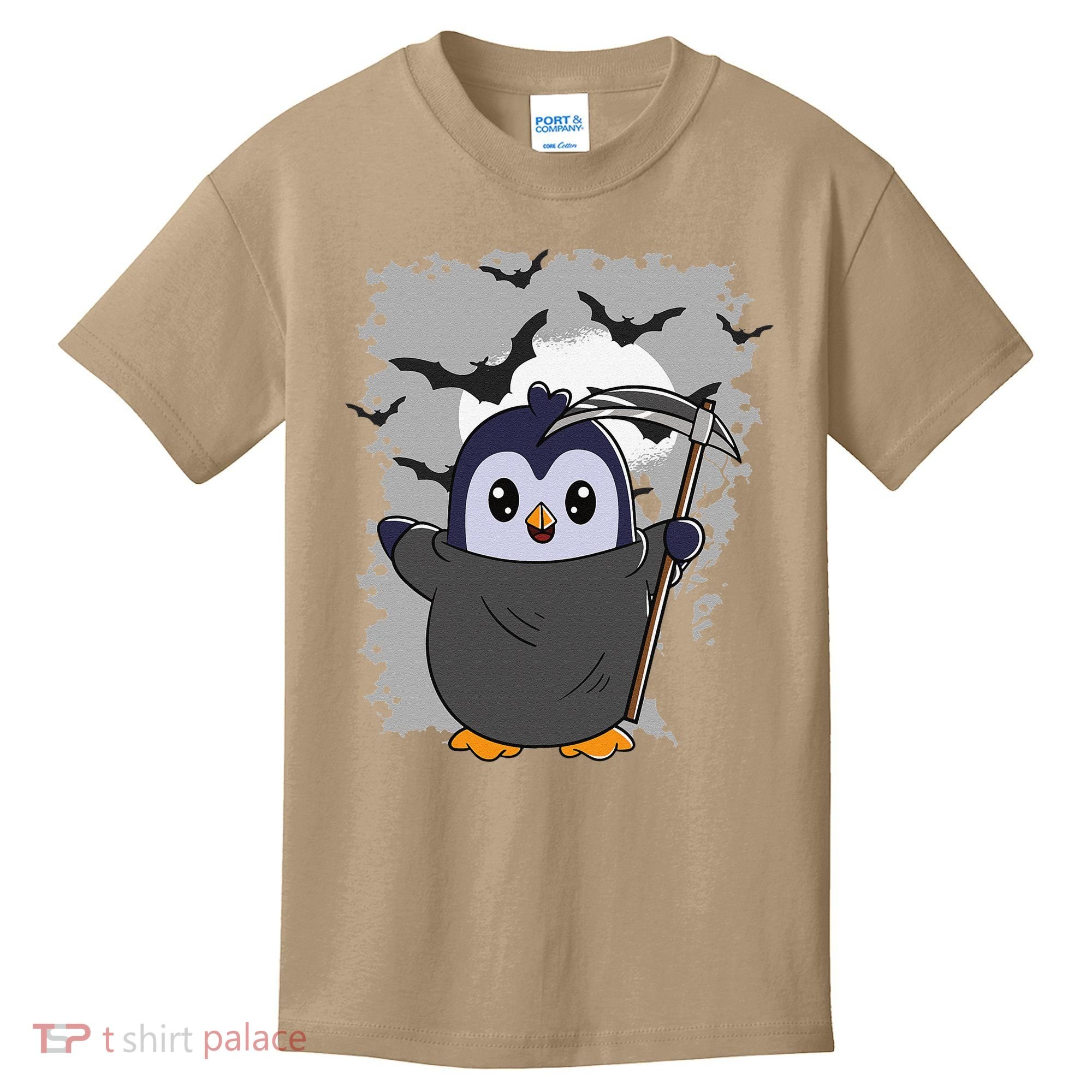 Grim Reaper Halloween Spooky Penguin Halloween Penguin Kids T-Shirt