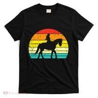 Girl Riding Horse Silhouette Sunset Retro Equestrian Women T-Shirt thumb 0