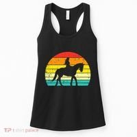 Girl Riding Horse Silhouette Sunset Retro Equestrian Women Women's Tank Top thumb 0