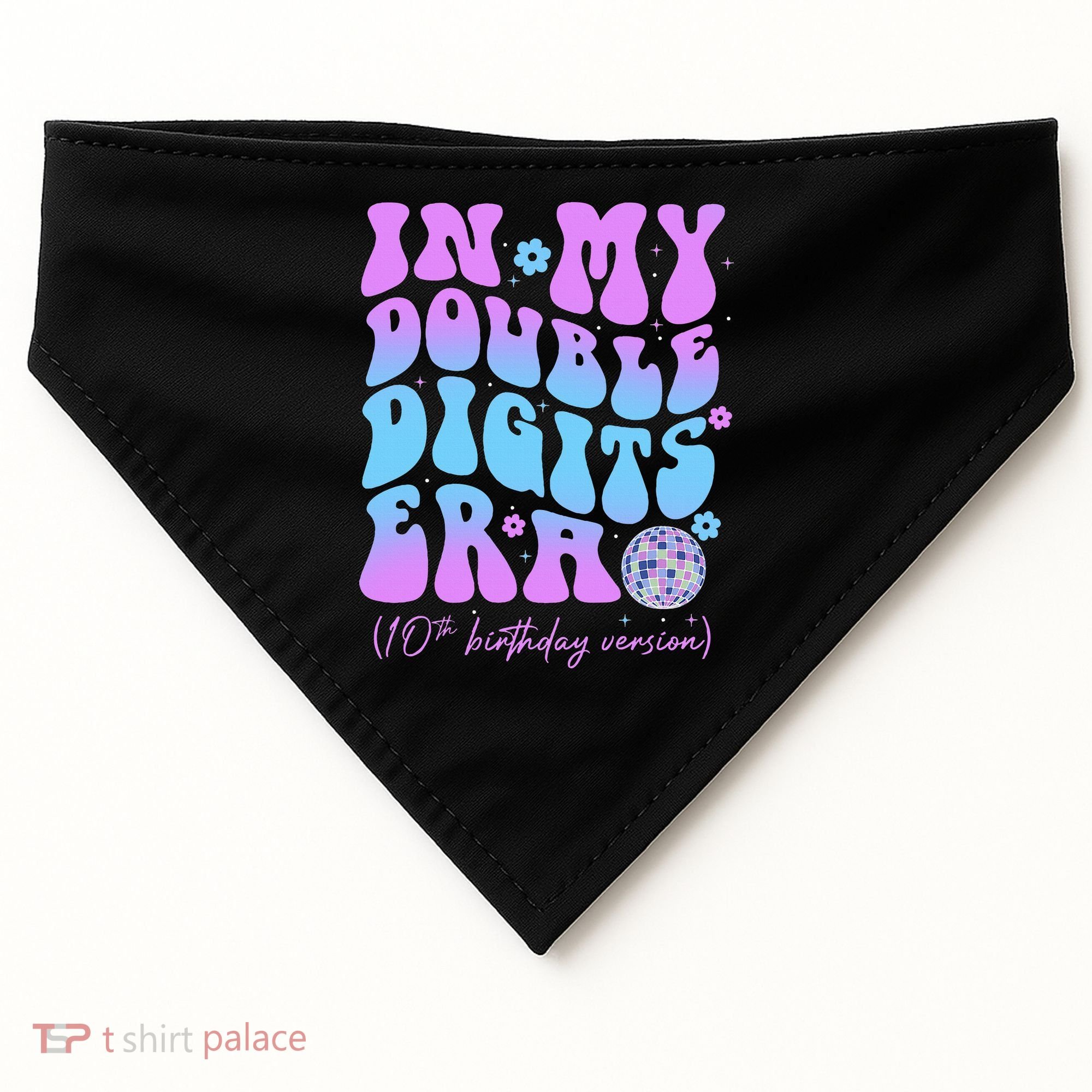 Groovy Retro In My Double Digits Era 10th Birthday Version USA-Made Doggie Bandana